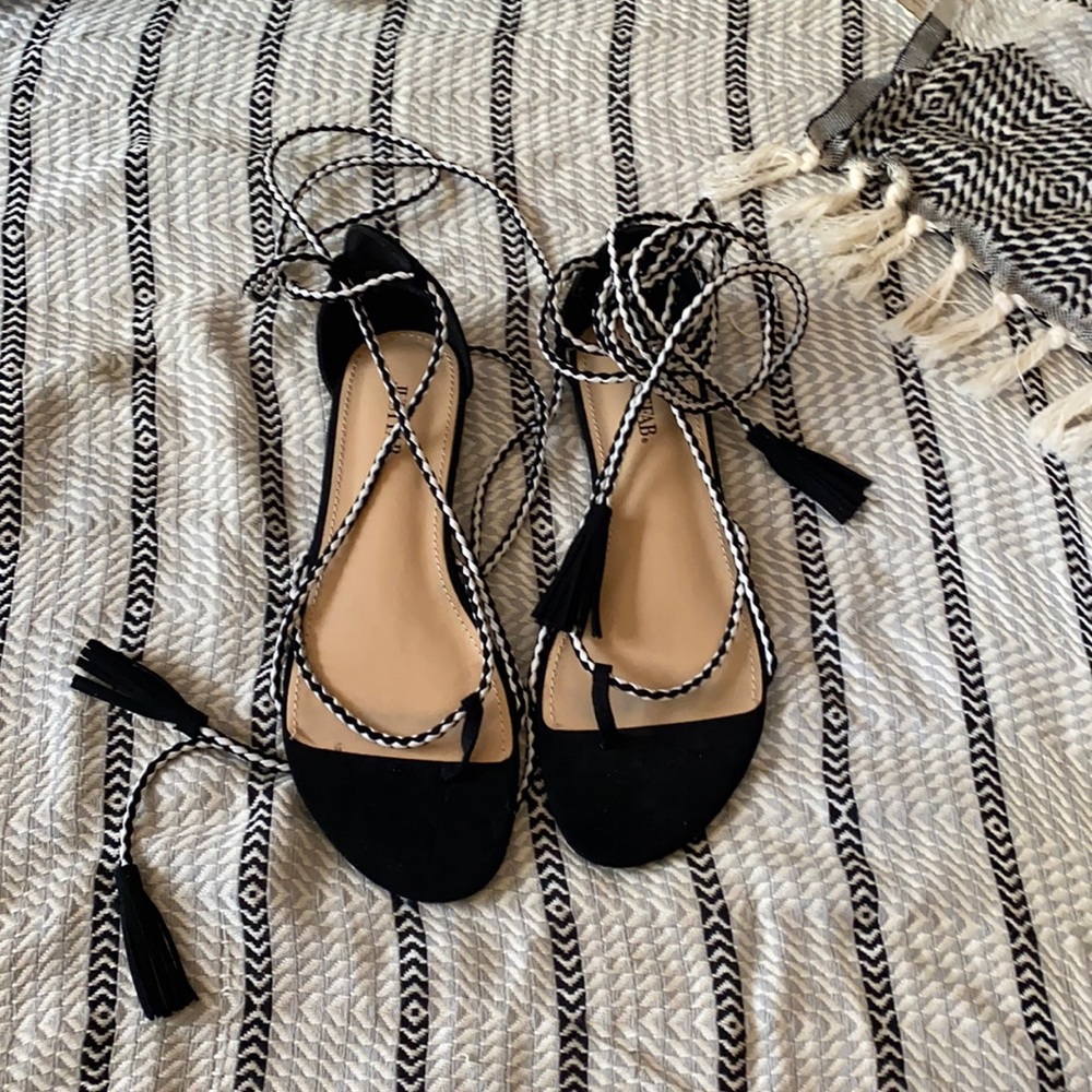 Black & White Ankle Wrap Sandal